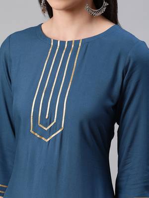 Teal printed rayon kurtas-and-kurtis 4