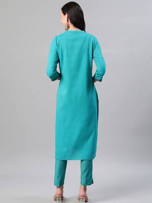 Turquoise printed rayon kurtas-and-kurtis 3