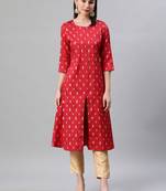 Red printed art silk kurtas-and-kurtis