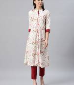 Cream printed rayon kurtas-and-kurtis