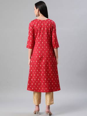 Red printed art silk kurtas-and-kurtis 3