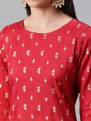 Red printed art silk kurtas-and-kurtis 4