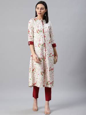 Cream printed rayon kurtas-and-kurtis 5
