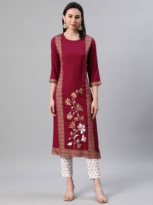 Maroon printed rayon kurtas-and-kurtis 1