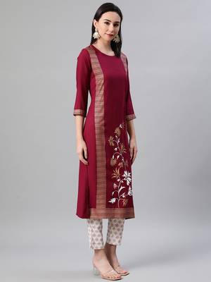 Maroon printed rayon kurtas-and-kurtis 2