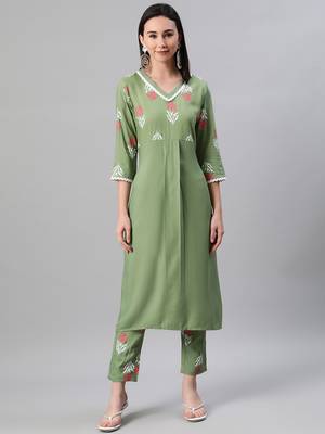 Green printed rayon kurtas-and-kurtis 1