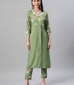 Green printed rayon kurtas-and-kurtis