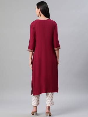 Maroon printed rayon kurtas-and-kurtis 3