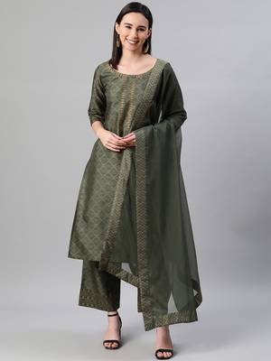 Green printed art silk kurtas-and-kurtis 1