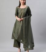 Green printed art silk kurtas-and-kurtis