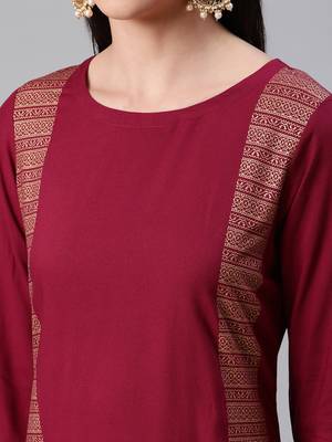 Maroon printed rayon kurtas-and-kurtis 4