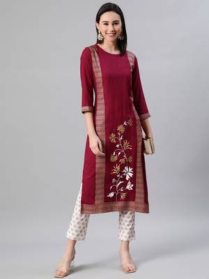 Maroon printed rayon kurtas-and-kurtis 5