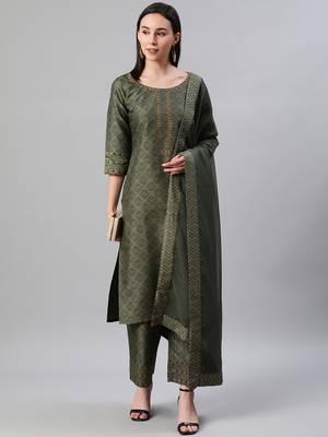 Green printed art silk kurtas-and-kurtis 5