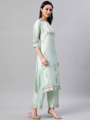 Blue printed art silk kurtas-and-kurtis 2