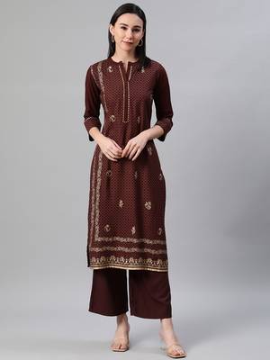 Brown printed rayon kurtas-and-kurtis 1