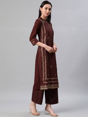 Brown printed rayon kurtas-and-kurtis 2