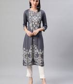 Grey printed rayon kurtas-and-kurtis