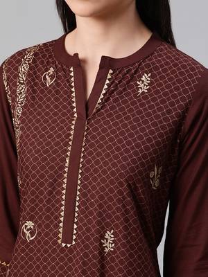 Brown printed rayon kurtas-and-kurtis 4