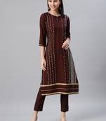 Brown printed rayon kurtas-and-kurtis