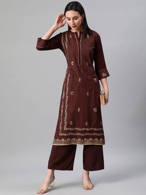 Brown printed rayon kurtas-and-kurtis 5