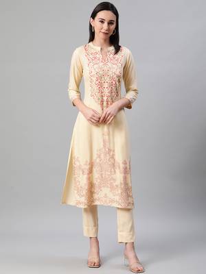 Cream printed rayon kurtas-and-kurtis 1