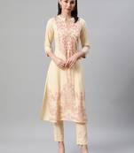 Cream printed rayon kurtas-and-kurtis