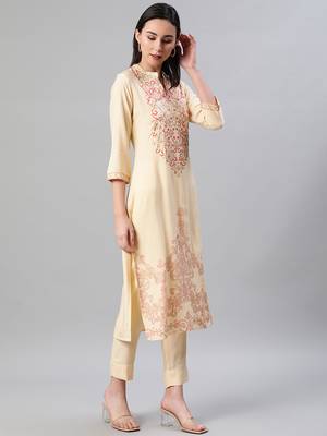 Cream printed rayon kurtas-and-kurtis 2