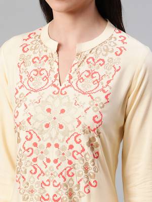 Cream printed rayon kurtas-and-kurtis 4