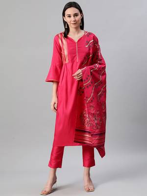 Pink printed art silk kurtas-and-kurtis 1