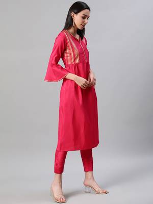 Pink printed art silk kurtas-and-kurtis 2
