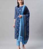 Blue printed rayon kurtas-and-kurtis