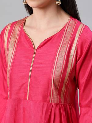 Pink printed art silk kurtas-and-kurtis 4