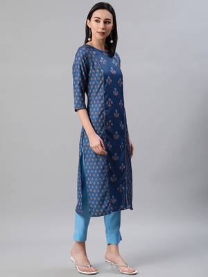 Blue printed rayon kurtas-and-kurtis 2