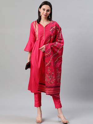 Pink printed art silk kurtas-and-kurtis 5