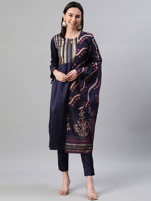 Blue printed art silk kurtas-and-kurtis 1