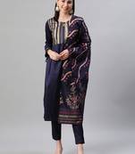 Blue printed art silk kurtas-and-kurtis