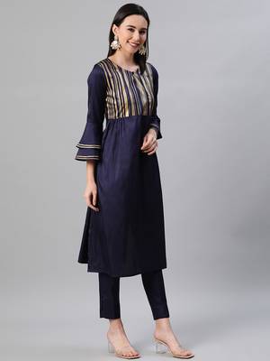 Blue printed art silk kurtas-and-kurtis 2