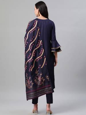 Blue printed art silk kurtas-and-kurtis 3