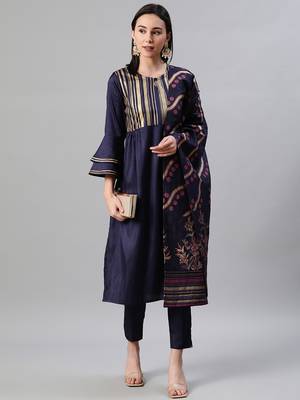 Blue printed art silk kurtas-and-kurtis 5