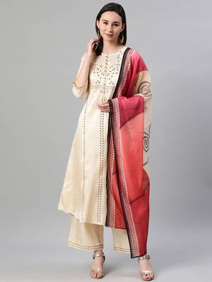 Cream printed art silk kurtas-and-kurtis 1