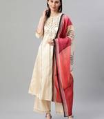Cream printed art silk kurtas-and-kurtis