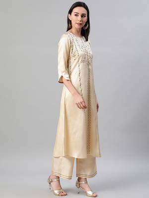 Cream printed art silk kurtas-and-kurtis 2