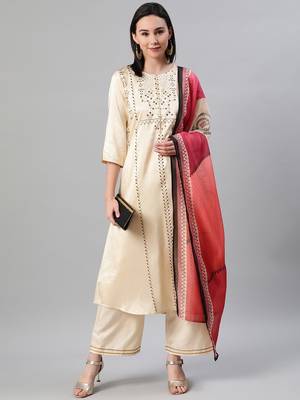 Cream printed art silk kurtas-and-kurtis 5