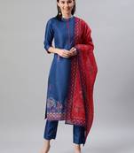 Royal-blue printed art silk kurtas-and-kurtis