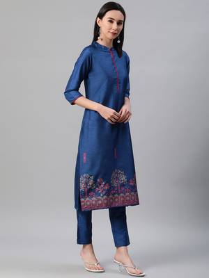 Royal-blue printed art silk kurtas-and-kurtis 2