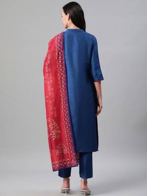 Royal-blue printed art silk kurtas-and-kurtis 3