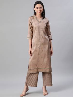 Brown printed art silk kurtas-and-kurtis 1