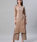Brown printed art silk kurtas-and-kurtis