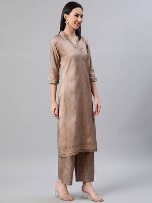Brown printed art silk kurtas-and-kurtis 2