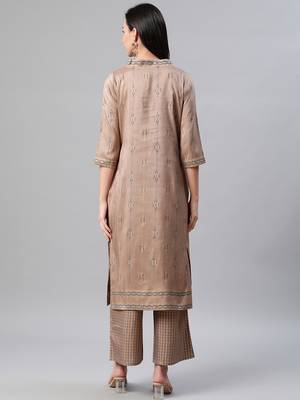 Brown printed art silk kurtas-and-kurtis 3